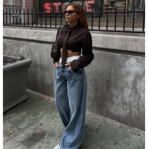 BLOGGER'S FAVE! Zara Striped Crop Shirt With Necktie NWT - Picture 12 of 16